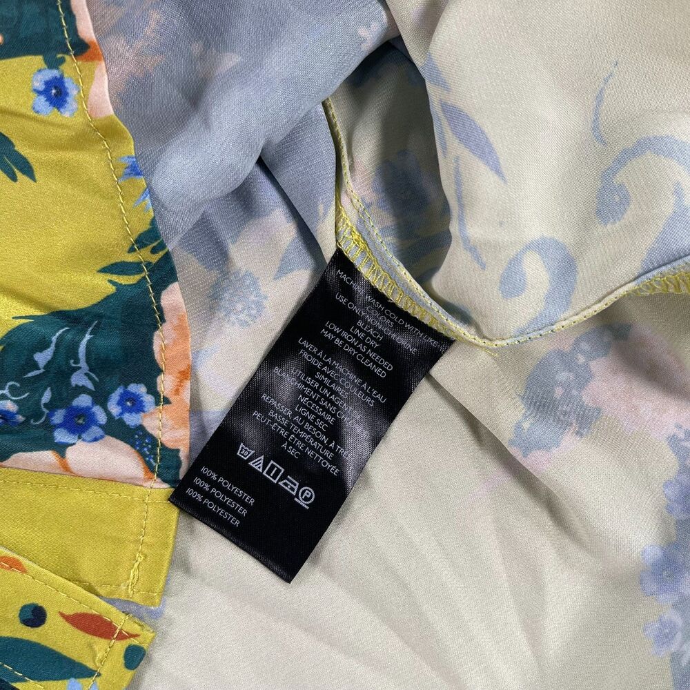 Anthropologie Floral Patchwork Blouse 3X Yellow Green Colorblock Button Shirt - Picture 9 of 12